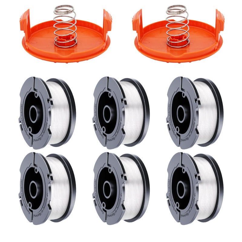 Hechuang AF-100 Weed Eater Spool 6+2 Pack 30ft 0.065'' Line String Trimmer Replacement Spool for Black+Decker AF+100 String Trimmers, (6 Replacement Spool, 2 Trimmer Cap, 2 Pack Spring) - Image 1